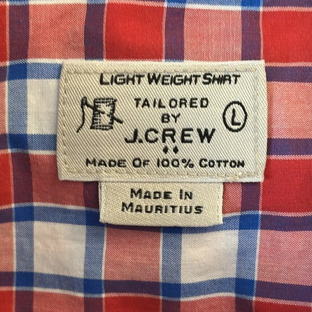J. Crew Lightweight Shirt Mens Long Sleeve Button Down Red Plaid Men large EUC